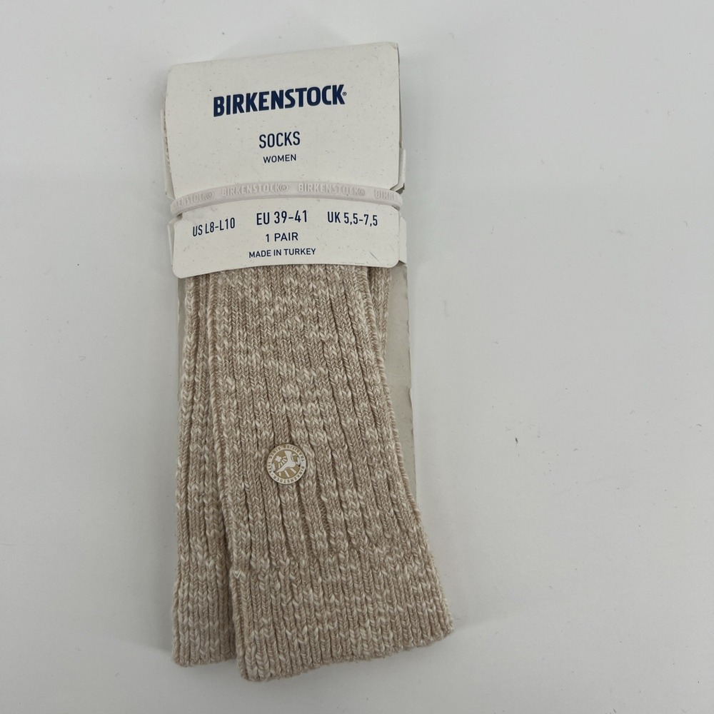 Birkenstock Womens US 8-10 Cotton Slub Socks Beige- White OEKO-TEX NWT